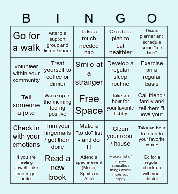 Self-Care Bingo Card