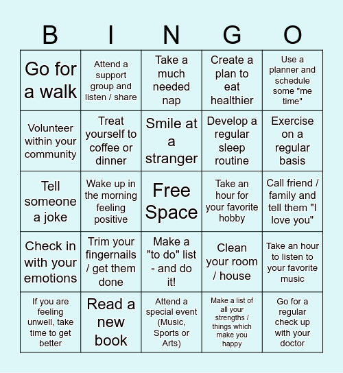 Self-Care Bingo Card