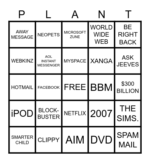 PLANT SOCIAL- 90'S-2000'S TECH Bingo Card