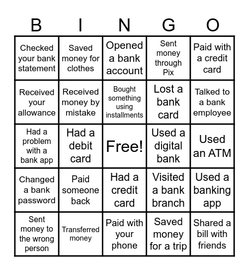 Going To The Bank Bingo Card