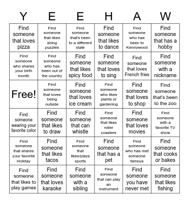 Howdy, Stranger! Bingo Card