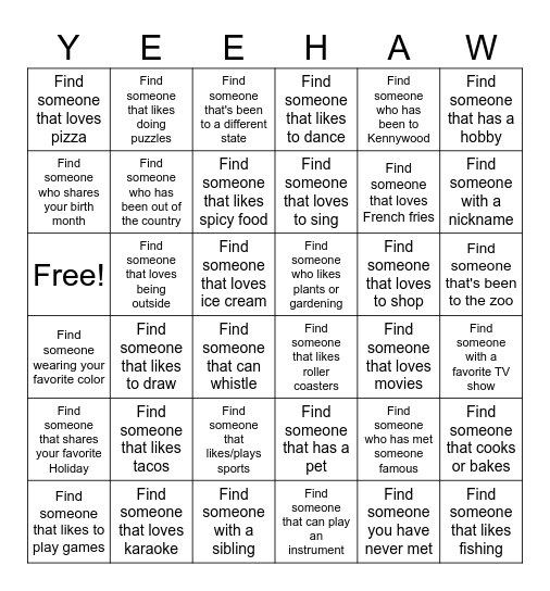 Howdy, Stranger! Bingo Card