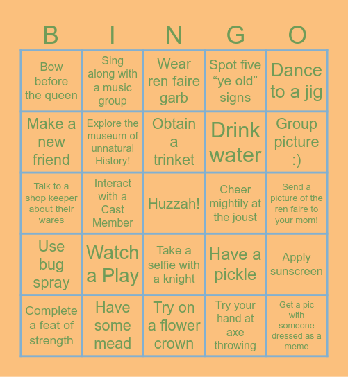 Huzzah! A Very Renny Bingo Card