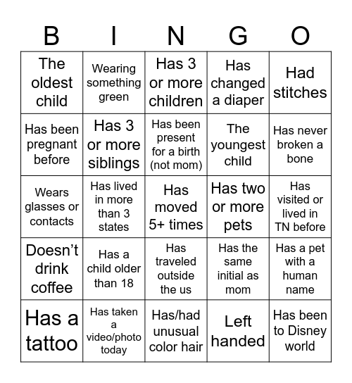 FIND THE GUEST Bingo Card