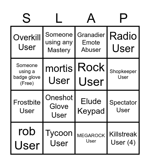 Slap Battles Bingo Card