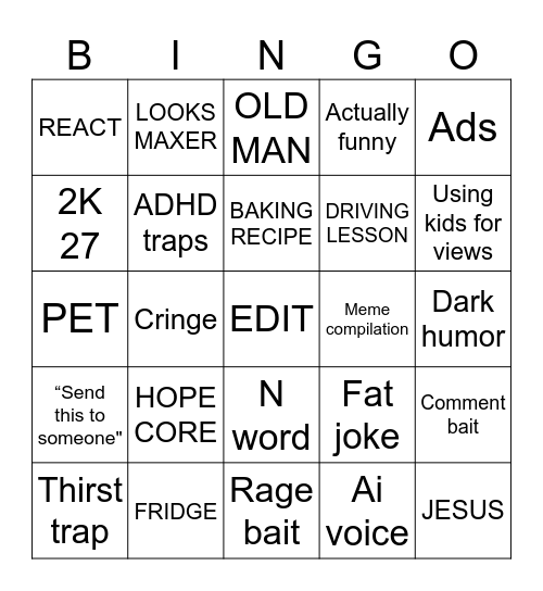 Instagram Bingo Card