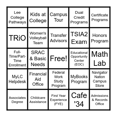Lee College Bingo Card