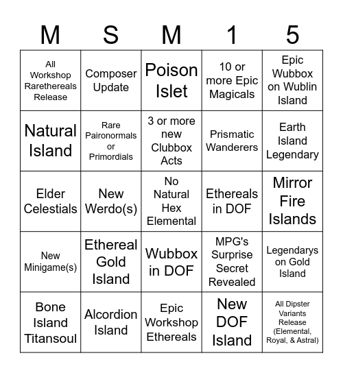 MSM 2026-2027 Bingo Card Bingo Card