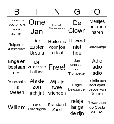 Muziekbingo Daniel 10 september Bingo Card