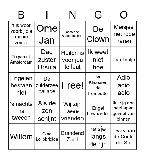 Muziekbingo Daniel 10 september Bingo Card