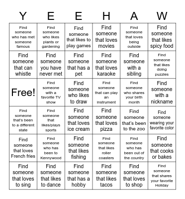 Howdy, Stranger! Bingo Card