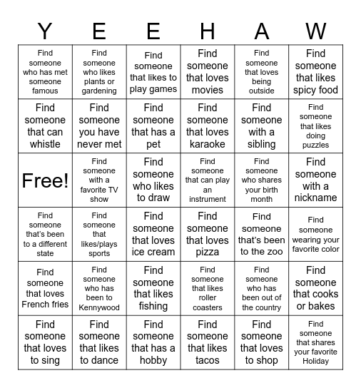 Howdy, Stranger! Bingo Card