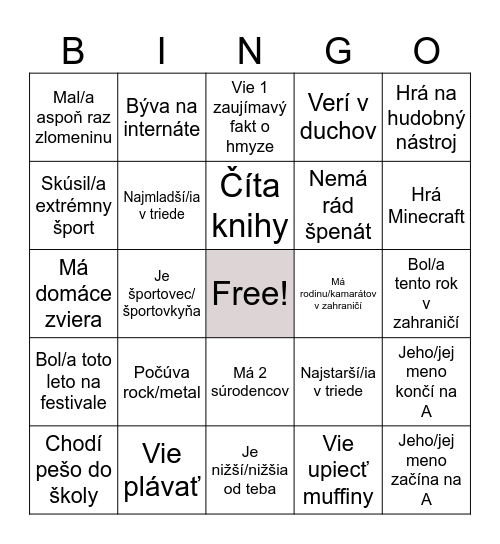 CLASS BINGO Card