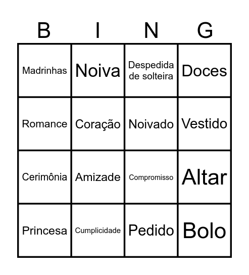 Despedida de Solteira Bingo Card