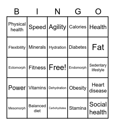 Health, Fitness and Wellbeing Bingo Card
