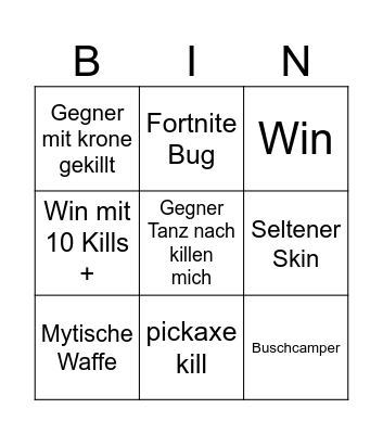 Fortnite Bingo Card