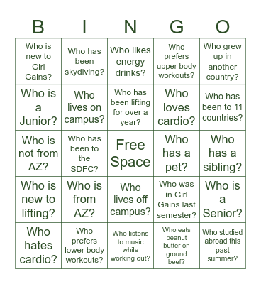 Girl Gains Social Bingo Card
