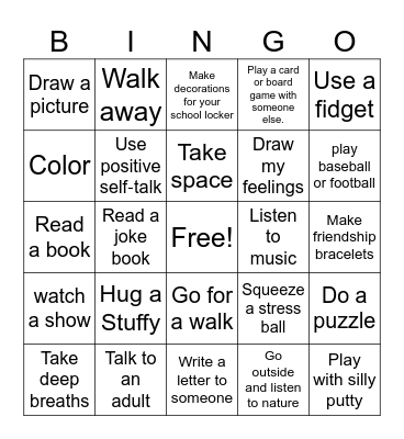 Coping Skills Bingo Card