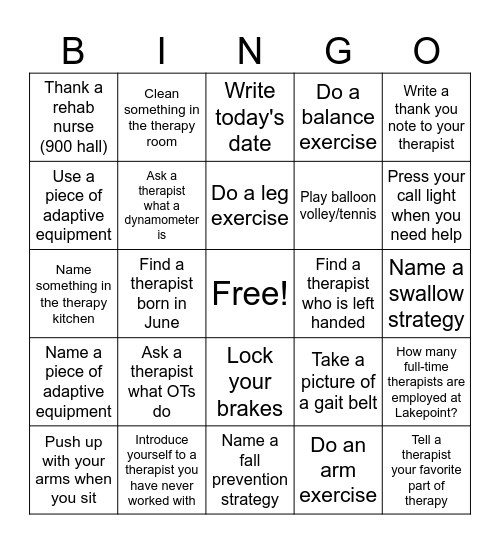 Happy Rehab Week! Bingo Card