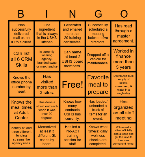 USHS Summer Fest – Meet & Greet Bingo Card