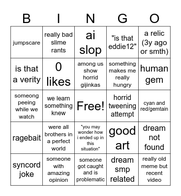 what will we find on my yt shorts fyp Bingo Card