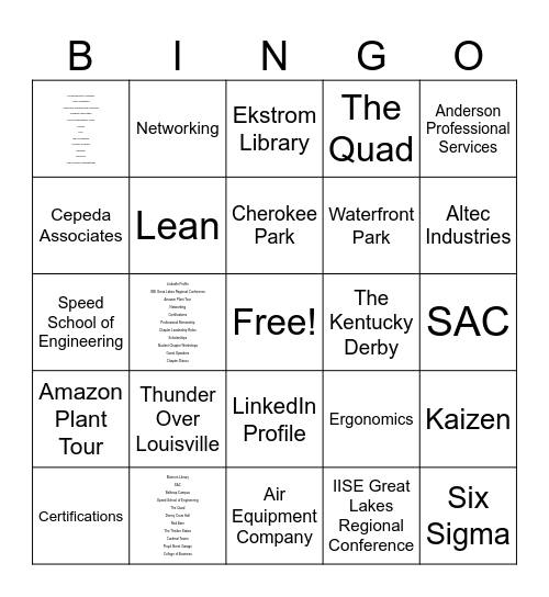 IISE Bingo Card