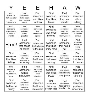 Howdy, Stranger! Bingo Card