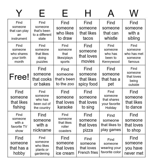 Howdy, Stranger! Bingo Card