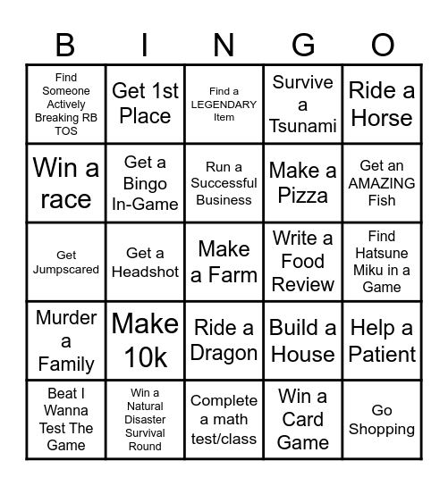 Roblox Bingo Card