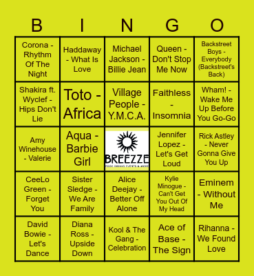 70's 80's 90's 00's Bingo Card