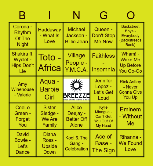 70's 80's 90's 00's Bingo Card