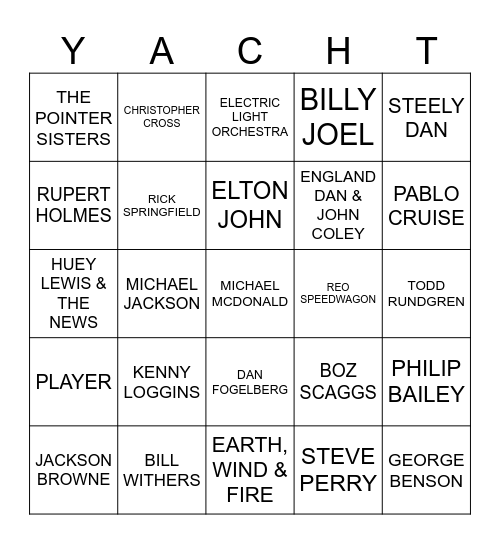 YACHT ROCK BINGO Card
