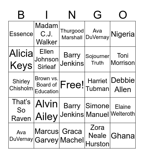 Black History Month BINGO Card