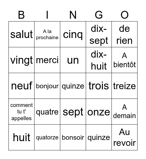 Ch 1, Voc 1 initial Bingo Card