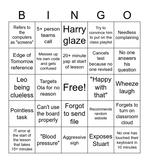 Mr Thomson Bingo Card
