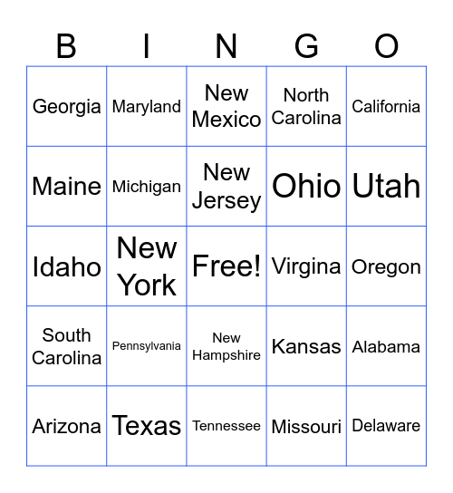 State Bingo Card