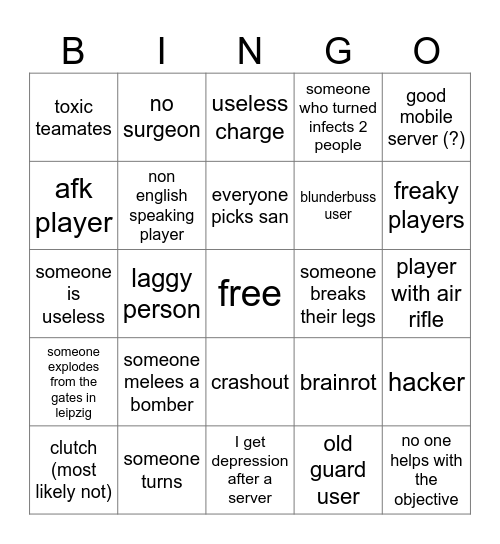 Mobile server bingo :D (G&B) Bingo Card