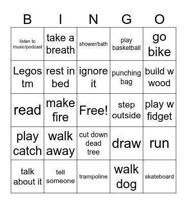 Coping Skills Bingo Card
