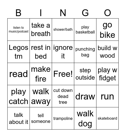 Coping Skills Bingo Card
