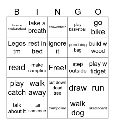 Coping Skills Bingo Card