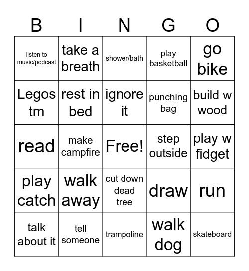 Coping Skills Bingo Card