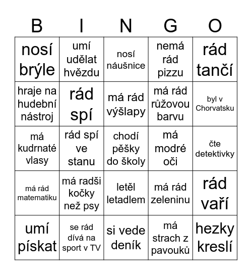 Najdi někoho,kdo... Bingo Card