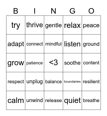 Self-Care Bingo Card