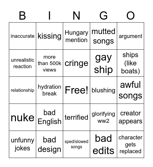 Whole house mad Bingo Card