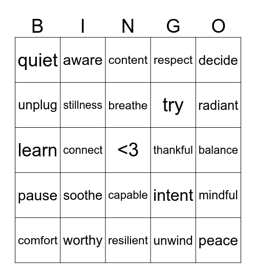 Self-Care Bingo Card