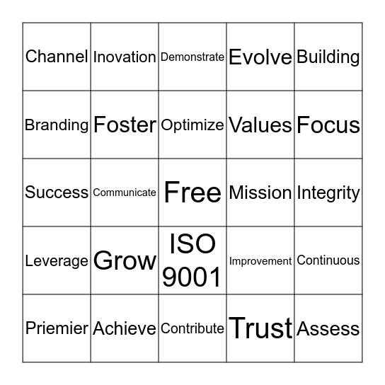 AT Value Terms Bingo Card