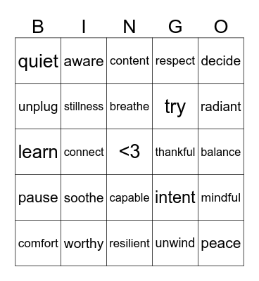 Self-Care Bingo Card