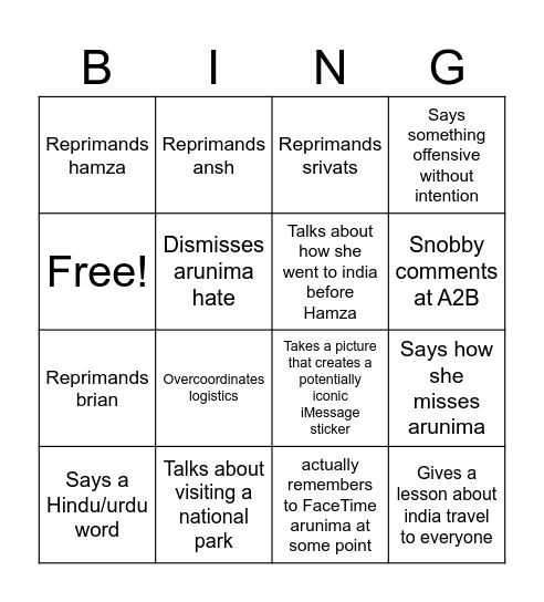 Lauren Bingo Card