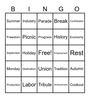Labor Day! Bingo Card