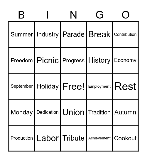 Labor Day! Bingo Card